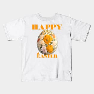 Happy Easter Egg Design with Floral Elements Kids T-Shirt